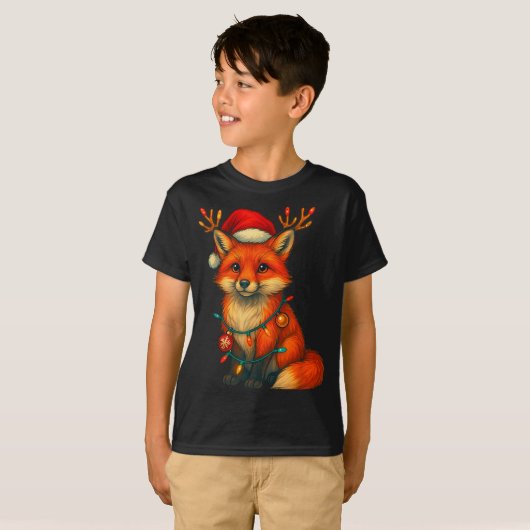 Fox Christmas Lights Xmas  T-shirt (Voorkant volledig)