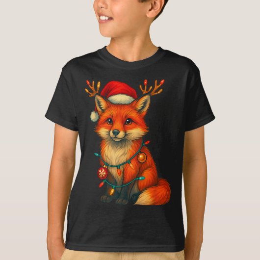 Fox Christmas Lights Xmas  T-shirt (Voorkant)