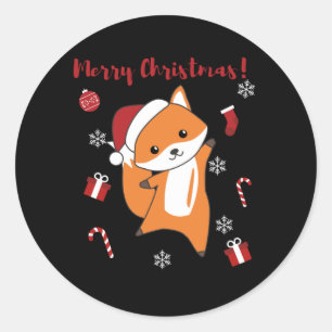 Fox Christmas Snow Winter Animals Ronde Sticker