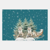 Fox Christmas Tree Sleigh Snowflakes Inpakpapier Vel (Voorkant)