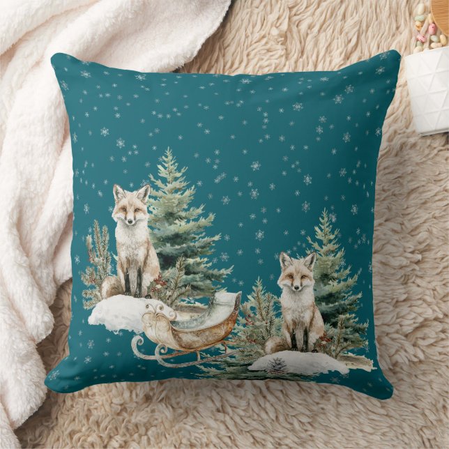 Fox Christmas Tree Sleigh Snowflakes Kussen (Deken)