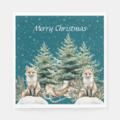 Fox Christmas Tree Sleigh Snowflakes Servet (Voorkant)