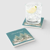 Fox Christmas Tree Sleigh Snowflakes Stenen Onderzetter (Zijkant)