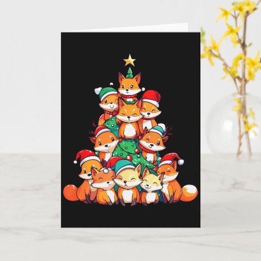 Fox Christmas Tree Xmas Girls Boys Funny Santa  Kaart (Gele Bloem)