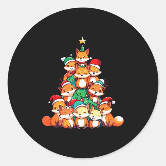 Fox Christmas Tree Xmas Girls Boys Funny Santa  Ronde Sticker (Voorkant)