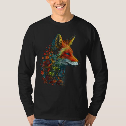 Fox Colourful Flowers  Blue Eyes Animal Fox T-shirt (Voorkant)