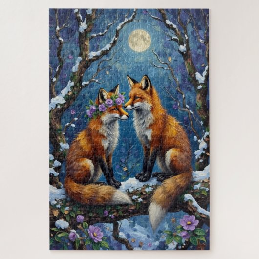 Fox Couple Affectionate Intertwined Tails Legpuzzel (Verticaal)