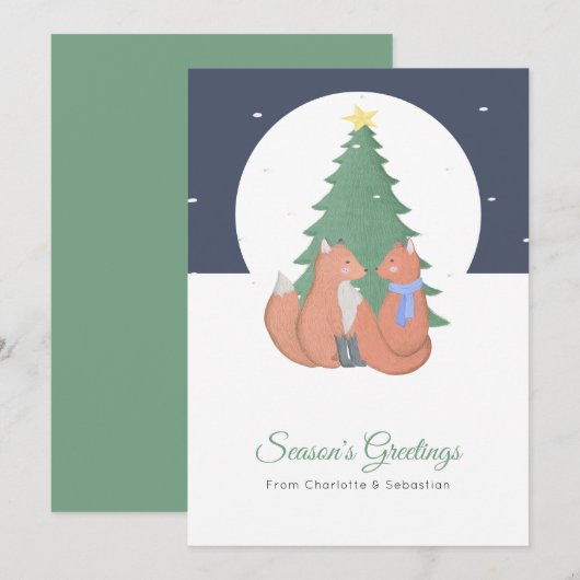 Fox Couple kerstboom Feestdagenkaart (Voorkant / Achterkant)