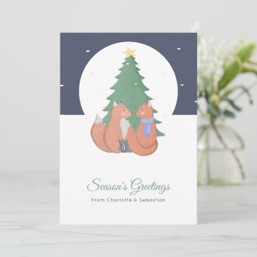 Fox Couple kerstboom Feestdagenkaart (Staand voorkant)