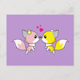 Fox Couple Kust met Little Hearts Overhead Briefkaart