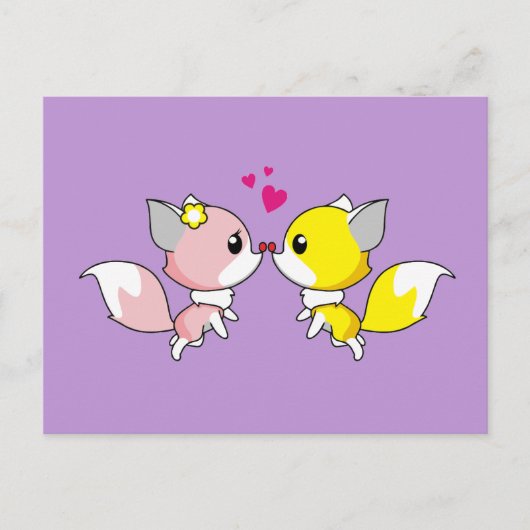 Fox Couple Kust met Little Hearts Overhead Briefkaart (Voorkant)