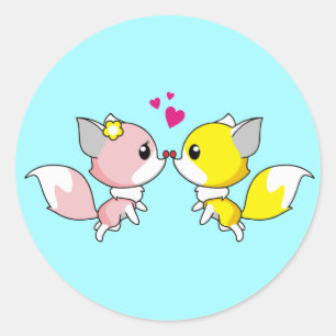 Fox Couple Kust met Little Hearts Overhead Ronde Sticker