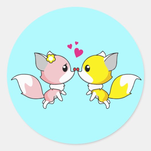 Fox Couple Kust met Little Hearts Overhead Ronde Sticker (Voorkant)