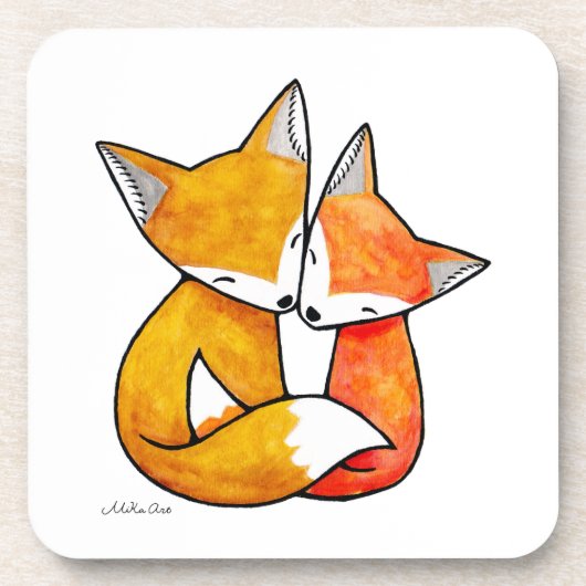 Fox Couple Snuggling Original Watercolor Art Bier Onderzetter (Voorkant)