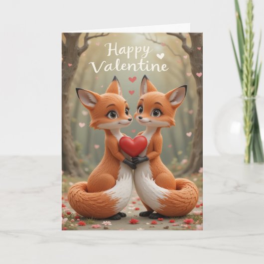 Fox Couple Valentine Woodland Love Romantic  Feestdagen Kaart (Voorkant)