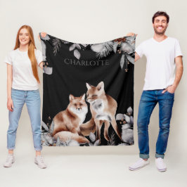 Fox Couple Winter Foliage Kerstmis op maat Fleece Deken