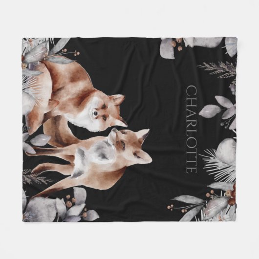 Fox Couple Winter Foliage Kerstmis op maat Fleece Deken (Voorkant (Horizontaal))