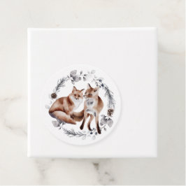 Fox Couple Winter Wreate Kerstmis Bedankjes Labels
