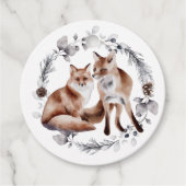 Fox Couple Winter Wreate Kerstmis Bedankjes Labels (Voorkant)