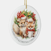 Fox Couple Winter Wreath Kerstmis op maat Keramisch Ornament (Rechts)