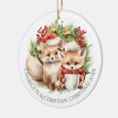 Fox Couple Winter Wreath Kerstmis op maat Keramisch Ornament (Links)