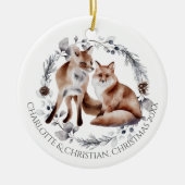 Fox Couple Winter Wreath Kerstmis op maat Keramisch Ornament (Voorkant)