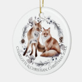 Fox Couple Winter Wreath Kerstmis op maat Keramisch Ornament (Links)