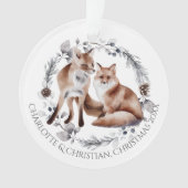 Fox Couple Winter Wreath Kerstmis op maat Ornament (voorkant)