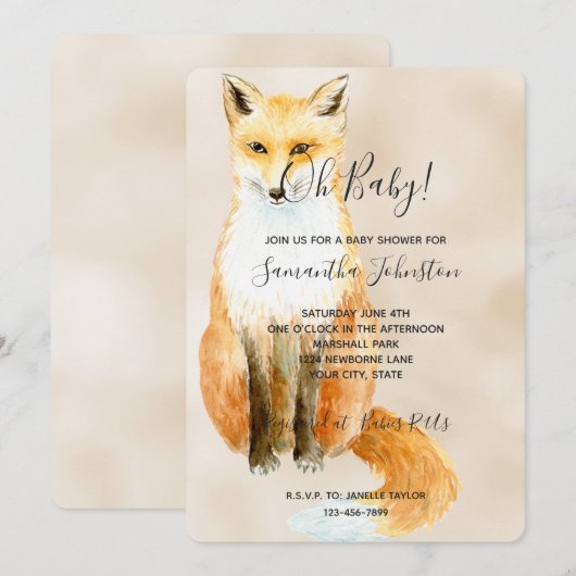 Fox Cream Baby shower Kaart (Voorkant / Achterkant)