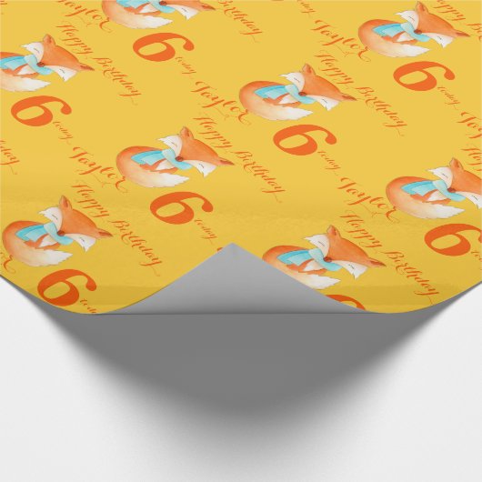 Fox cub art age and name 6th verjaardagscrap cadeaupapier (Hoek)
