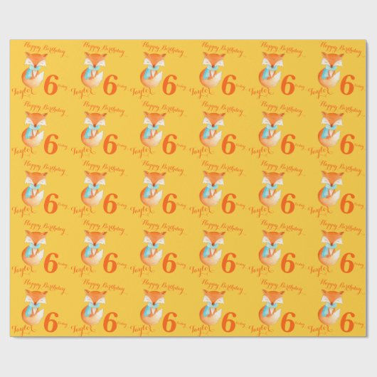 Fox cub art age and name 6th verjaardagscrap cadeaupapier (Vlak)