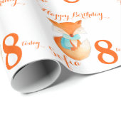 Fox cub art age and name 8th jarig rap cadeaupapier (Rol Hoek)