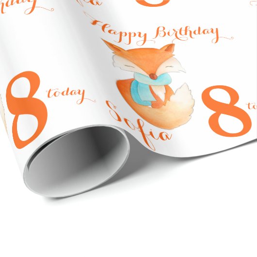 Fox cub art age and name 8th jarig rap cadeaupapier (Rol Hoek)