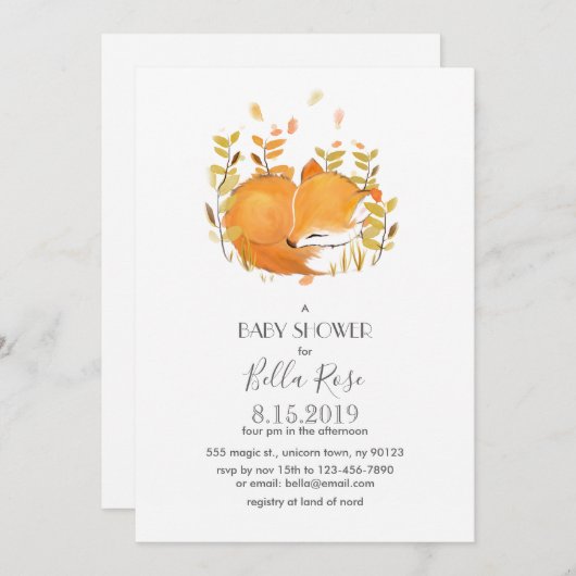 Fox Cub Baby Shower-uitnodigingen Kaart (Voorkant / Achterkant)