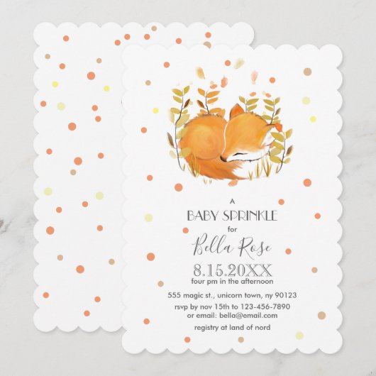 Fox Cub Baby Sprinkle Invitations Kaart (Voorkant / Achterkant)