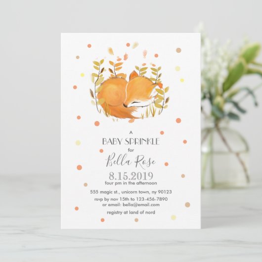 Fox Cub Baby Sprinkle Invitations Kaart (Staand voorkant)