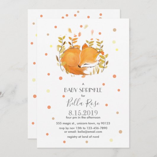 Fox Cub Baby Sprinkle Invitations Kaart (Voorkant / Achterkant)