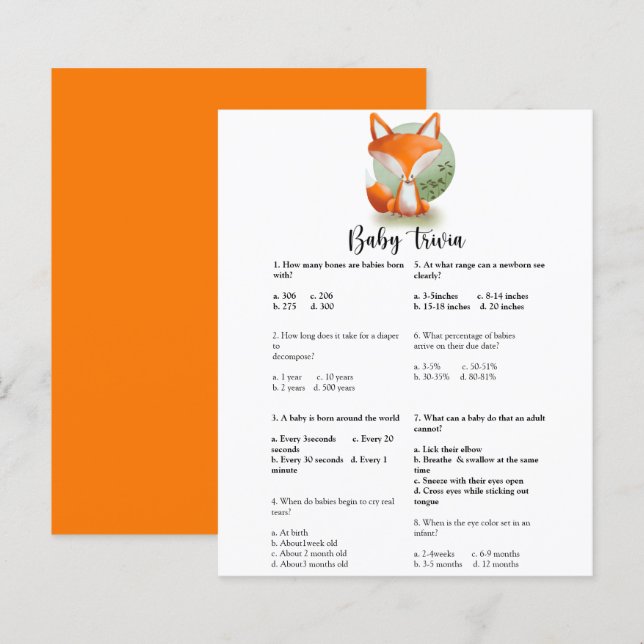 Fox cub Baby Trivia | BABY SHOWER (Voorkant / Achterkant)