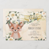 Fox cub bloemenneutraal baby shower uitnodiging (Voorkant / Achterkant)