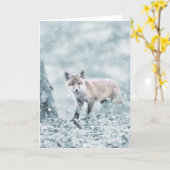 Fox Cub in de sneeuw Kaart (Gele Bloem)