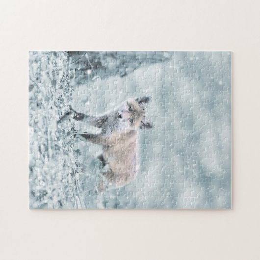 Fox Cub in de sneeuw Legpuzzel (Horizontaal)