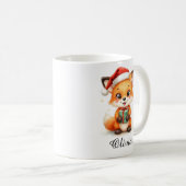 Fox Cub in Santa Hat Custom Name Mug Koffiemok (Voorkant rechts)