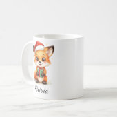 Fox Cub in Santa Hat Custom Name Mug Koffiemok (Voorkant links)