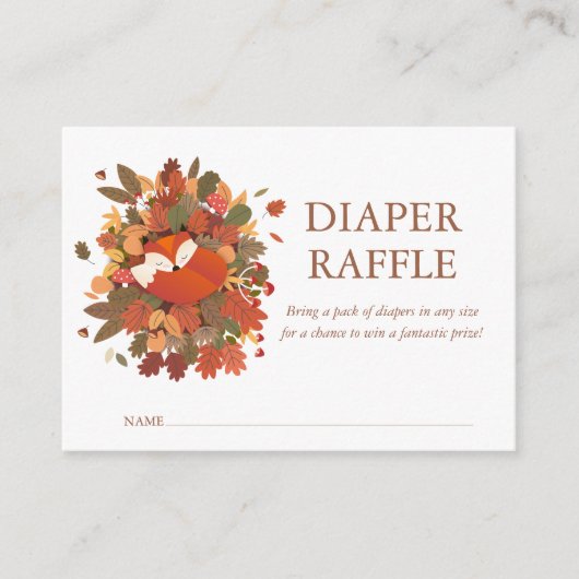 Fox Cub Luier Raffle Woodland Baby shower Informatiekaartje (Voorkant)