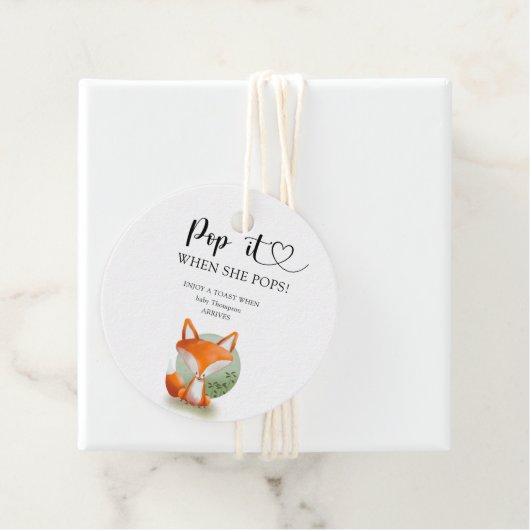 Fox cub - Pop het als ze baby shower pop Bedankjes Labels (In situ)
