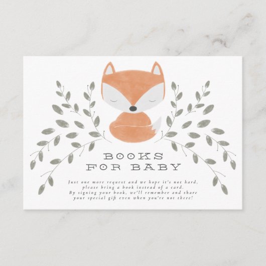 Fox cub rustic Woodland Baby shower Books for Baby Informatiekaartje (Voorkant)