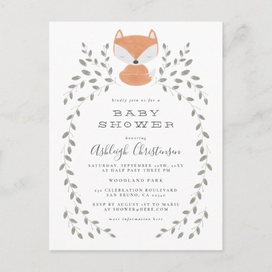 Fox Cub Rustic Woodland Baby shower Uitnodiging Briefkaart (Voorkant)