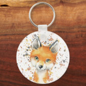 Fox cub waterverf hoge topjes gelmuis mat voetba sleutelhanger (Voorkant)
