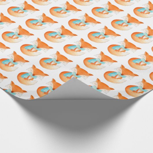 Fox cub winter art pattered kerstrap cadeaupapier (Hoek)
