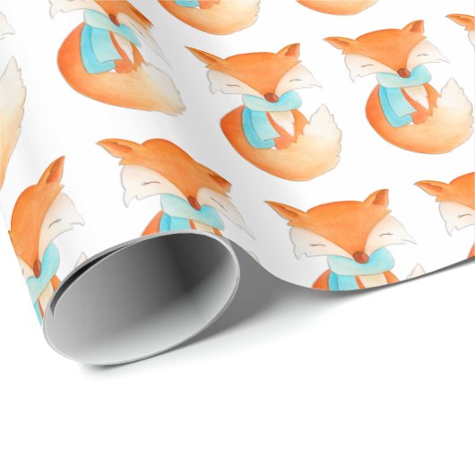 Fox cub winter art pattered kerstrap cadeaupapier (Rol Hoek)